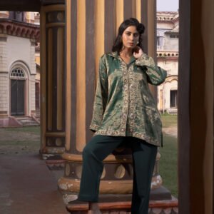 Sea Green Organza Silk Saree with Handcrafted Zari