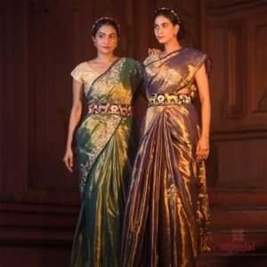 Sea Green Organza Silk Saree with Handcrafted Zari Motif