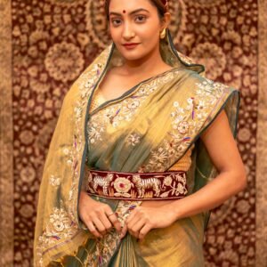 Dual-Tone Pink & Purple Organza Silk Saree with Heavy