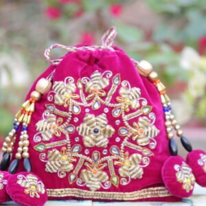 Handcrafted Embroidered Potli Bag (Pink Velvet Ethnic Clutch)