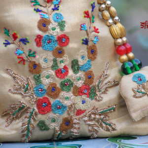 Heritage Cream Silk Potli with Intricate Gold Thread & Pearl Work (Luxury Ethnic Clutch)