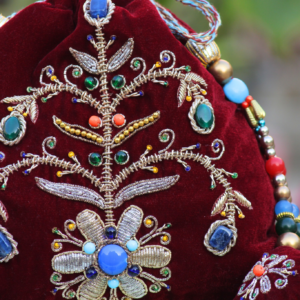 Luxury Velvet Stone Embroidered Potli Bag (Handcrafted Designer Ethnic Clutch)