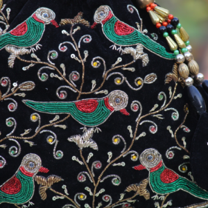 Luxury Velvet Bird Embroidered Potli Bag with Stone & Bead Work (Handcrafted Designer Ethnic Clutch)