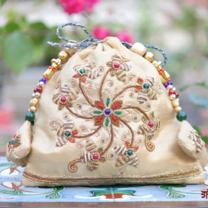 Handcrafted Floral Embroidered Potli Bag with Latkan Set (Premium Ethnic Clutch)