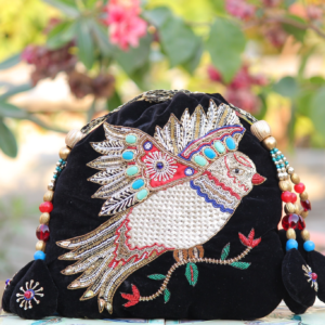 Noor Pankh Gold Potli with Artistic Beaded Detailing (Premium Ethnic Clutch)