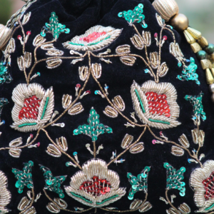 Premium Velvet Zardozi Embroidered Potli Bag with Beads & Sequin Work (Ethnic Designer Clutch)